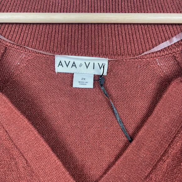 J5014 Ava & Viv long sleeve collared V-neck burnt red sweater size 2X - Picture 4 of 8